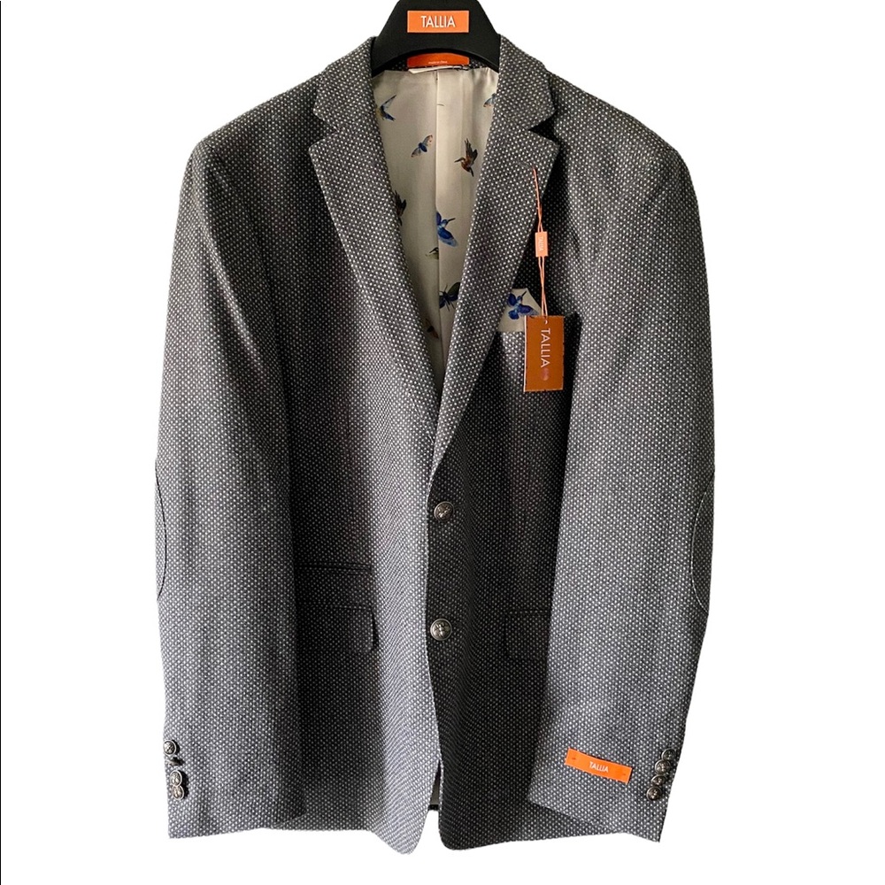 Mens Tallia Wool Gray Blazer Hummingbirds